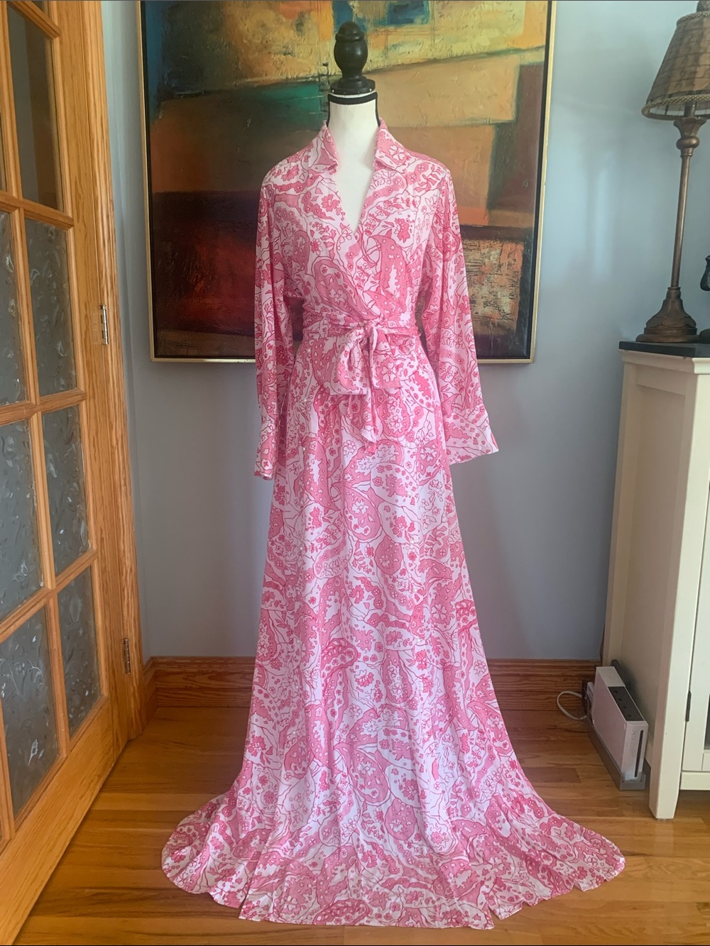 Polennes Eye Paris, Vintage Silk Crepe Floor Length Maxi Dress, Sz L